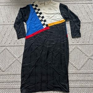 Vintage Lillie Rubin Color Block 100% Silk Dress 8